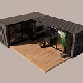 Modern Container Building Design With Wooden Deck Large Windows And Interior Space 3d model