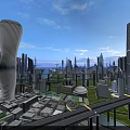 Hinged Door Design In Futuristic City Modern Skyscrapers And Green Spaces