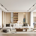 Modern Living Dining Room Interior With Open Layout Neutral Tones And Wooden Elements 3d model