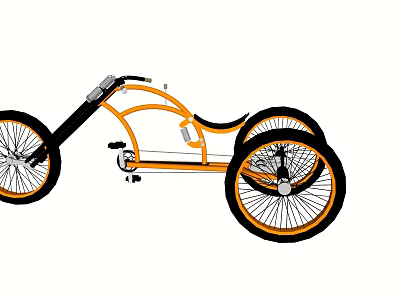 Stylish Modern Orange Frame Tricycle With Three Wheels And Black Seat 3d model