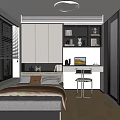 Modern Tatami Bedroom Interior Design With Desk Chair Window Blinds And Storage Cabinets