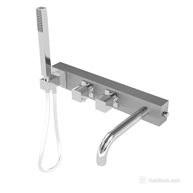 Modern Stainless Steel Wall Mounted Faucet with Handles and Handheld Shower 3d model 
