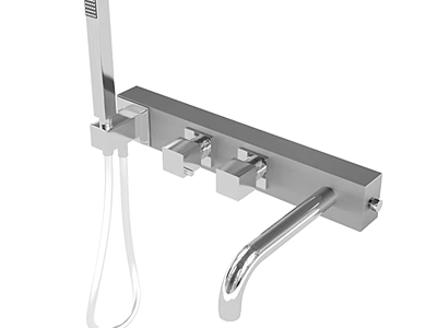 Modern Stainless Steel Wall Mounted Faucet with Handles and Handheld Shower 3d model