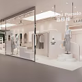 Stylish Clothing Store Window Display With Mannequin And Hanging Clothes On Racks