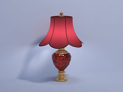 Red Glass Table Lamp With Elegant Red Lampshade And Gold Base Accents 3d model