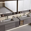 Modern Gray Bathroom Vanity Cabinets With Double Sink LED Mirror And Storage Drawers