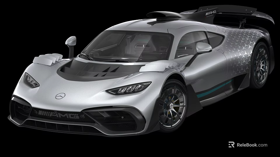 Mercedes AMG Silver Supercar With Sleek Aerodynamic Body And Sporty Rear Wing 3d model 