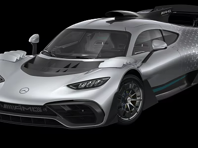 Mercedes AMG Silver Supercar With Sleek Aerodynamic Body And Sporty Rear Wing 3d model