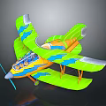 Space Themed Biplane Model With Green Yellow Blue Design And Propeller Cockpit