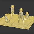 Children Wearing Yellow Helmets And Blue Jackets Playing On White Mat