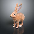Brown Rabbit Sculpture With Long Ears And White Paws On Dark Background
