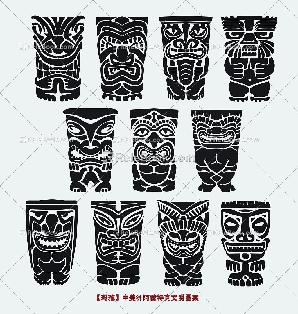 Maya Culture Art Mask Aztec Civilization Indian Civilization Retro Central American Totem Pattern Decorative Pattern 3d model