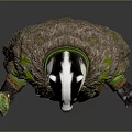 Fantasy Badger Character In Green Robe With Fur Trim And Decorated Staff