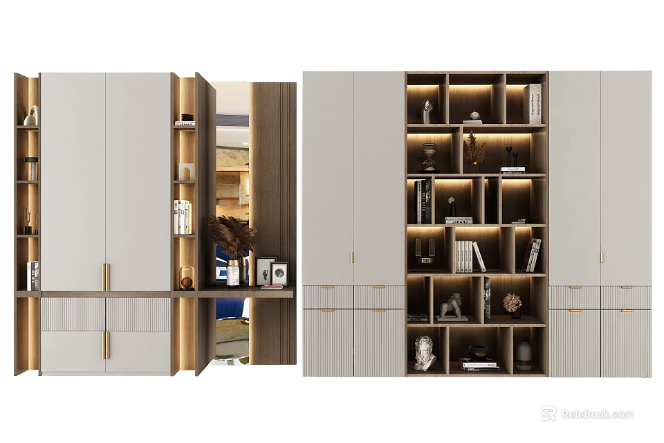 Modern Wardrobe Interior Design With Open Shelves LED Lighting And Storage Drawers 3d model