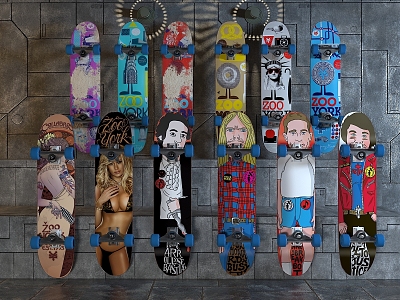 Industrial style retro skateboard graffiti art skateboard display beauty Chen 3d model