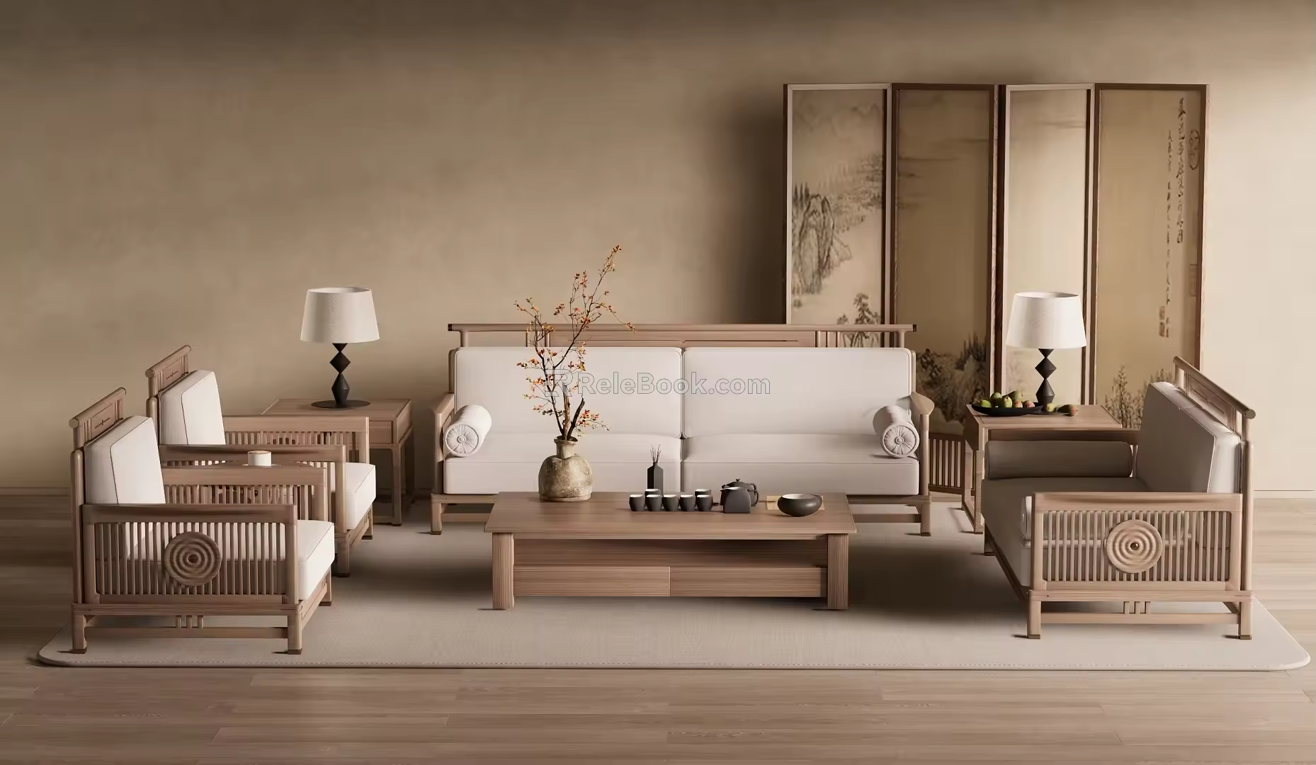 Quiet New Chinese Sofa Tea Table 3d model