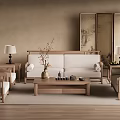 Quiet New Chinese Sofa Tea Table 3d model