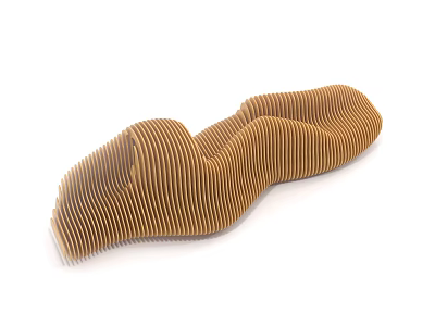 Modern Layered Wooden Stool With Curved Wave Like Striped Design 3d model