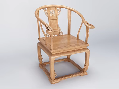 Chinese Traditional Wooden Armchair With Elegant Carved Patterns And Classic Structure 3d model