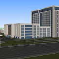 Modern Hospital Building Exterior with Trees Road and Vehicles in Urban Area