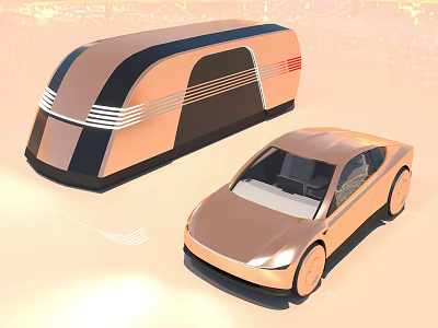 Futuristic Copper Car With Sleek Streamlined Design And Matching Trailer 3d model Futuristic Copper Car With Sleek Streamlined Design And Matching Trailer 3d model
