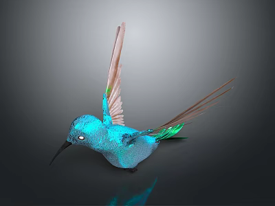 Vibrant Blue Green Hummingbird with Spread Wings and Iridescent Feathers on Dark Background with Reflection 3d model