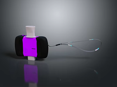 Modern Electronic Accessory With Purple Panel Black Body White Top And Connecting Cable 3d model