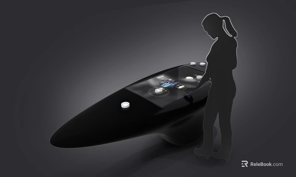 Silhouette of a Person Interacting With Black Touchscreen Device Featuring Circular Indicators 3d model 