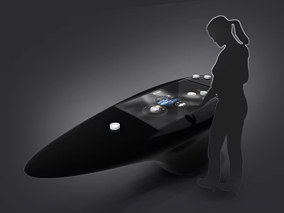 Silhouette of a Person Interacting With Black Touchscreen Device Featuring Circular Indicators 3d model