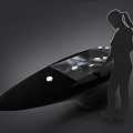 Silhouette of a Person Interacting With Black Touchscreen Device Featuring Circular Indicators