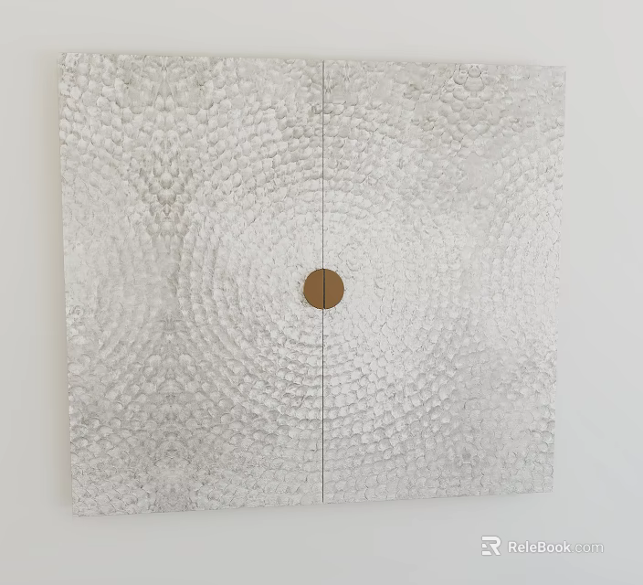 Modern White Door With Concentric Circle Pattern And Round Brass Handle 3d model 