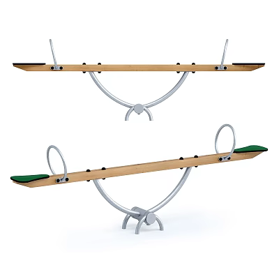 Industrial Equipment Two Seesaws With Wooden Plank Metal Frame And Green Seat 3d model