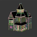 Two Story Detached Villa With Green Exterior White Trim Gabled Roof And Front Porch