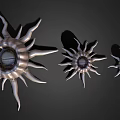 Three Silver Starfish Like Aquatic Animals With Spiny Tentacles On Black Background