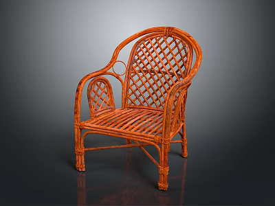 Stylish Orange Rattan Leisure Chair Featuring Woven Back and Curved Armrests 3d model