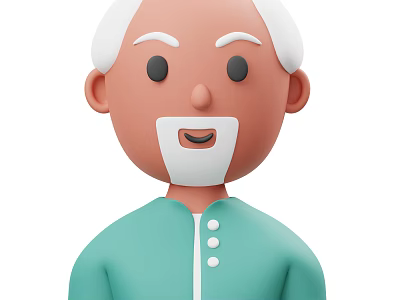 Cartoon Old Man With White Hair And White Beard In Light Green Clothing With Buttons 3d model