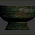 Ancient Bronze Bowl With Pedestal Base And Green Patina Surface
