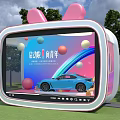 Vibrant Specialty Store Featuring Pink Ear Display Blue Sports Car And Rainbow For Xiaoxiao Festival