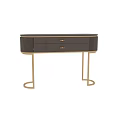 Elegant Dark Brown Entryway Console Table With Wood Grain Gold Accents And Circular Ring Legs