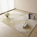 Square Rug with Geometric Pattern on Light Wooden Floor Featuring White Flowers and Magazine Basket
