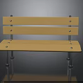 Wooden Bench With Metal Legs And Backrest Panels Fixed With Screws