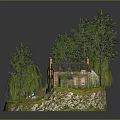 Detached Villa Surrounded By Trees With Small Waterfall Stream Lush Grass And Mossy Ground
