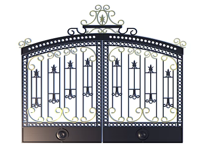 Decorative Wrought Iron Gate Featuring Ornate Top And Side Designs 3d model