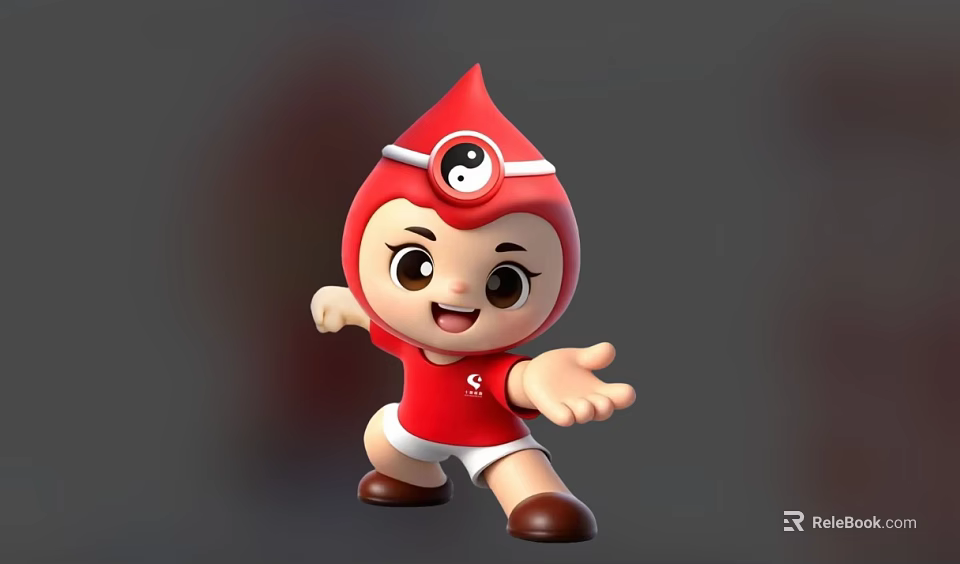 Cute Game and Movie Character Wearing Red Hat Yin Yang Symbol Red Shirt White Shorts 3d model 