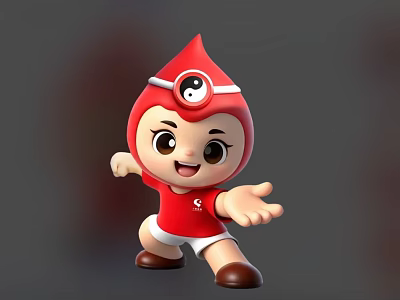 Cute Game and Movie Character Wearing Red Hat Yin Yang Symbol Red Shirt White Shorts 3d model