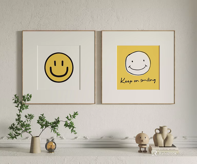 Wall Decor With Framed Yellow Smiley Face And White Smiley Keep On Smiling Text 3d model