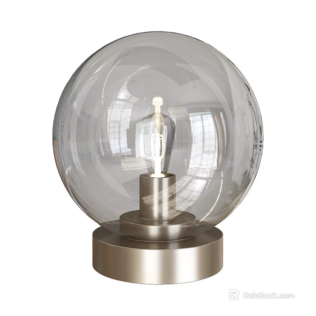 Modern Minimalist Table Lamp With Clear Glass Globe Shade And Metallic Silver Base 3d model 