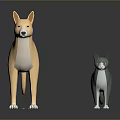 Game Movie Character 3D Light Brown Dog and Gray Cat Standing on Reflective Dark Background