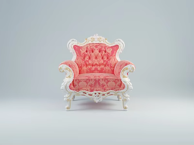 Elegant Rococo Style Pink Floral Upholstered Carved Wooden Single Sofa For Luxury Vintage Living Room 3d model