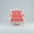 Elegant Rococo Style Pink Floral Upholstered Carved Wooden Single Sofa For Luxury Vintage Living Room